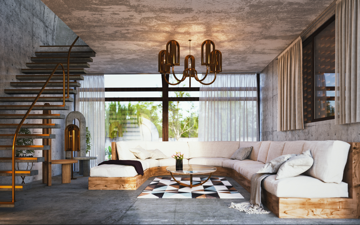 为了与建筑风格相呼应，屋内所使用的家具也将采行不同的弧形设计。