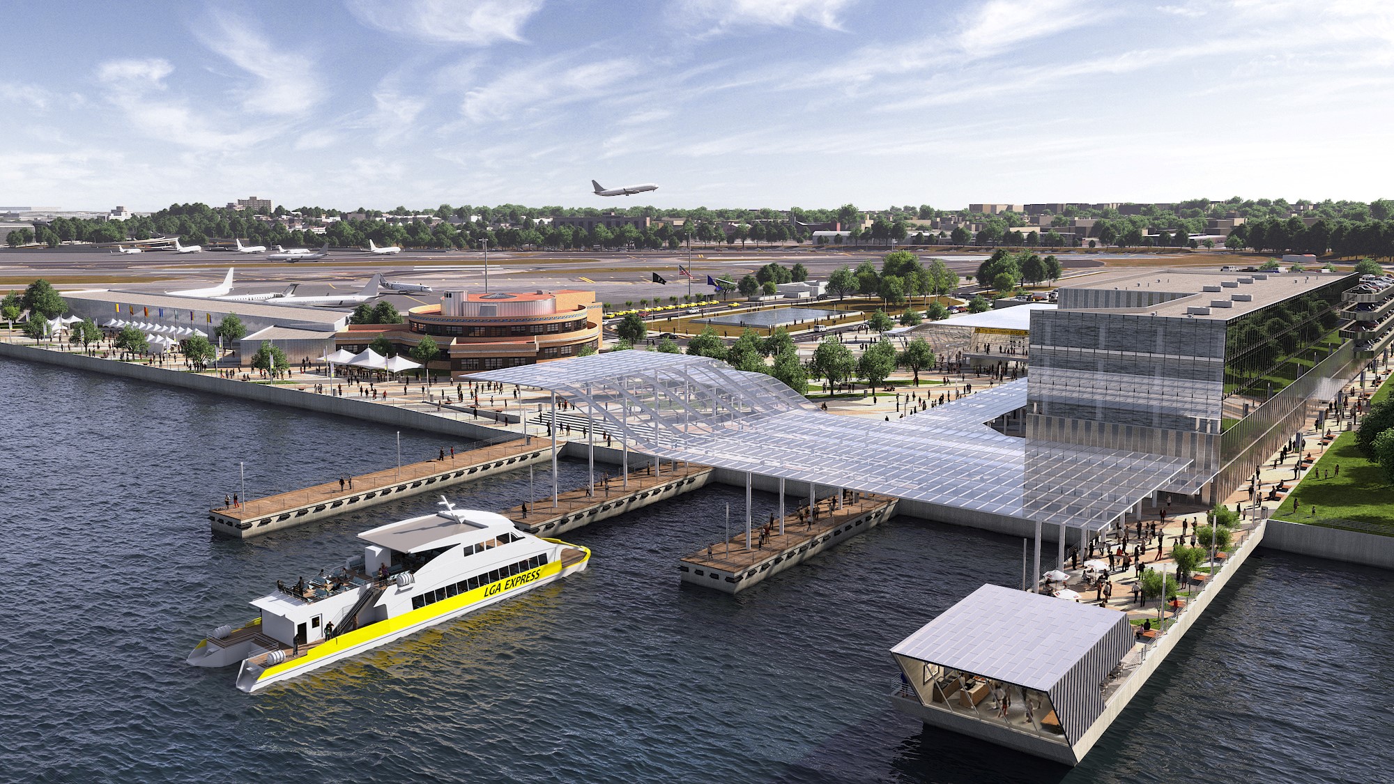 LaGuardia Airport 的改建计画，包含了 AirTrain 机场快捷和渡轮连接阜的建造。