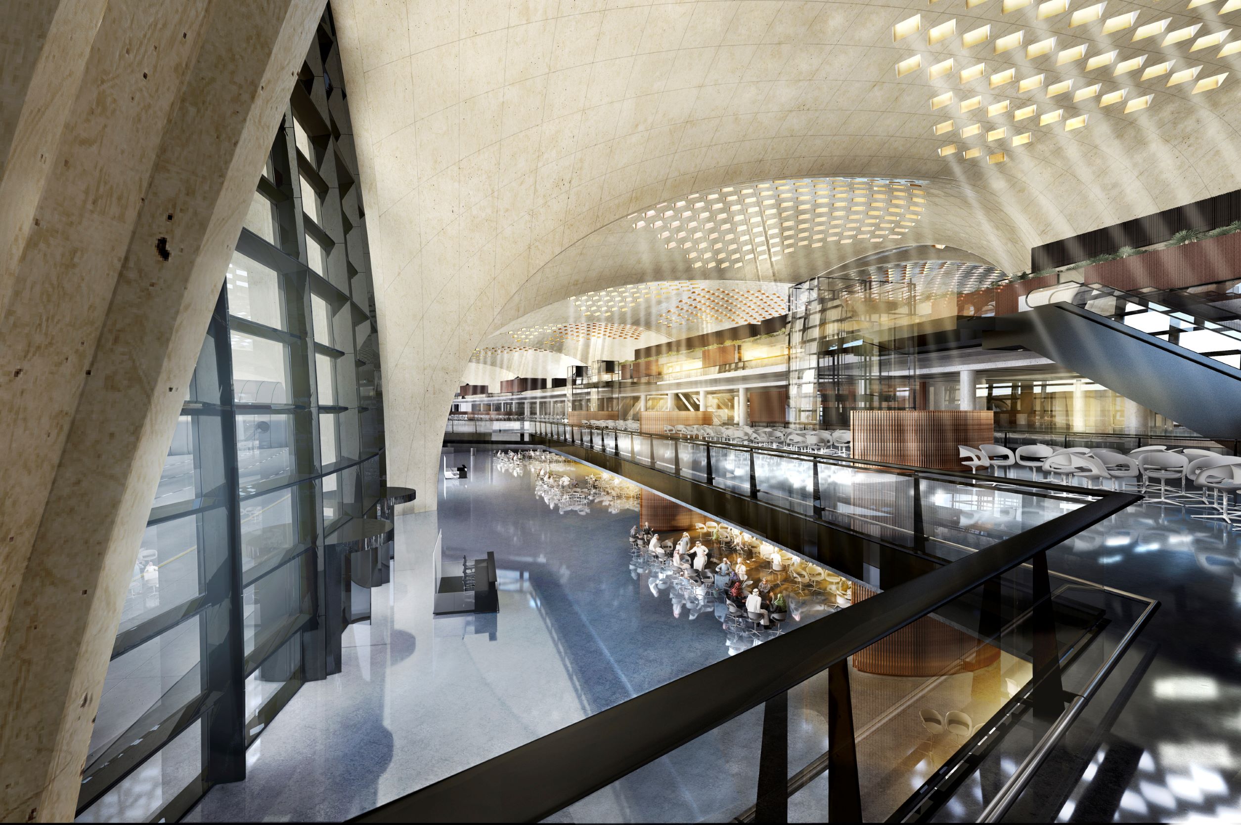 Kuwait International Airport 以大面玻璃墙幕和天窗创造最佳的自然采光。