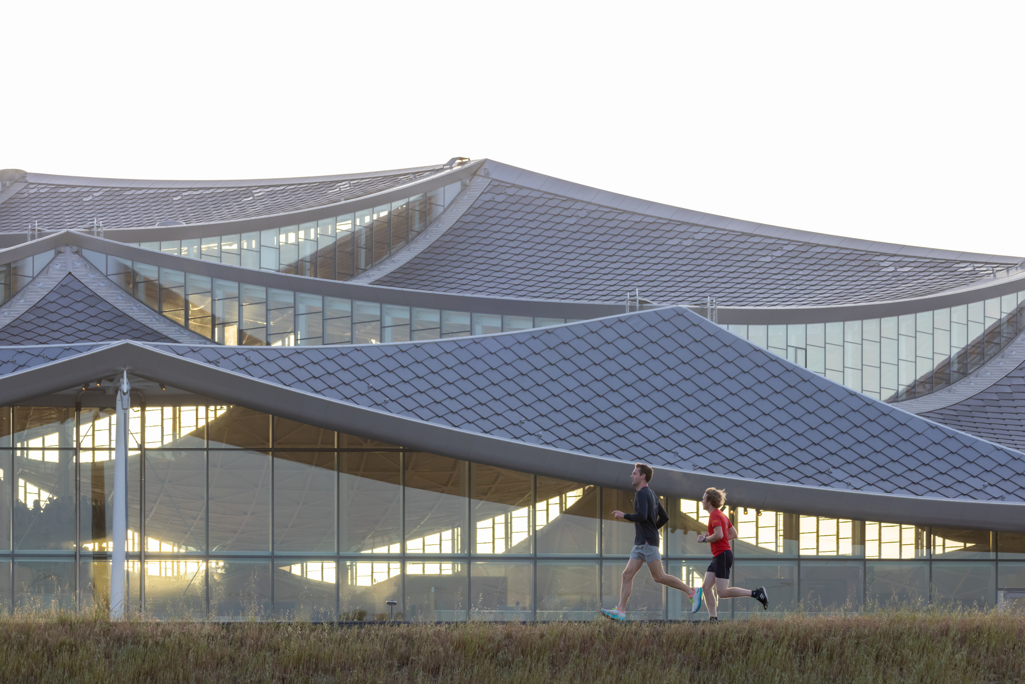 装设在屋顶上的龙鳞式太阳能电板，能供给园区 40% 的用电所需。
