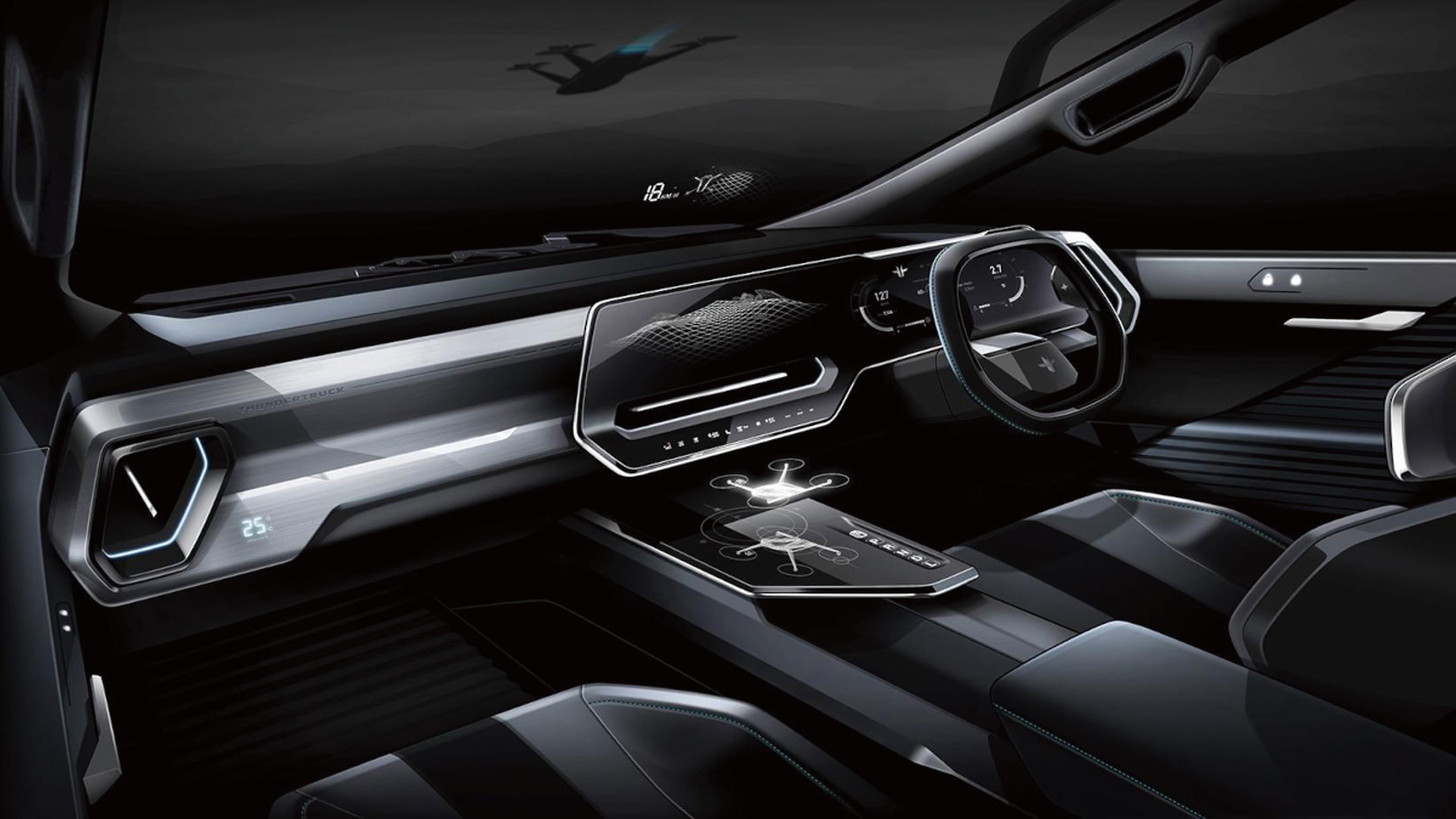 Wolfgang Thundertruck 即使是纯正专业越野车，到了 EV 世代也不在设计传统机械式开关，所有功能全采数位控制。