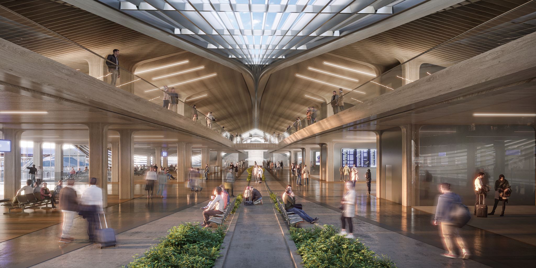 采开放式楼层设计的维尔纽斯车站，将以木质纹理色泽妆点站体空间。