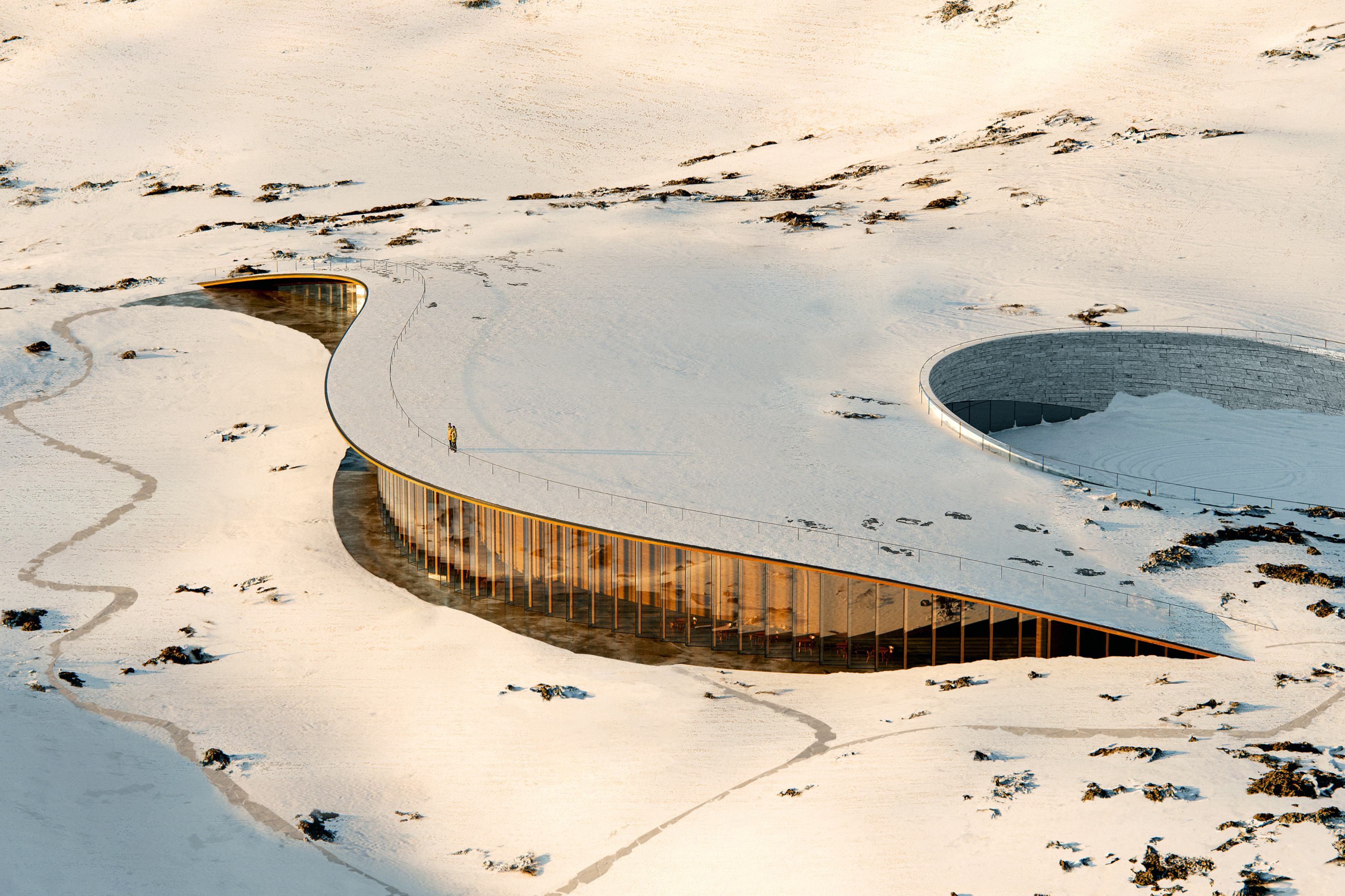 以冰原雪纹为灵感的 Nunavut Inuit Heritage Centre，以配合地景的流体建筑设计，让建筑成为景观的一部分。