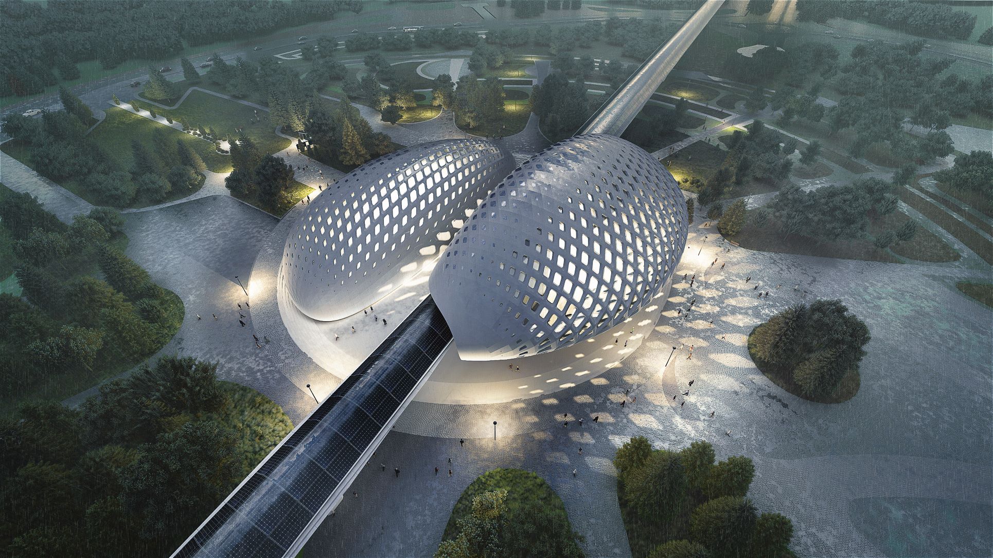 如同蚕茧般的网格状站体，是 Hyperloop Transportation Technologies 最新的概念车站设计。