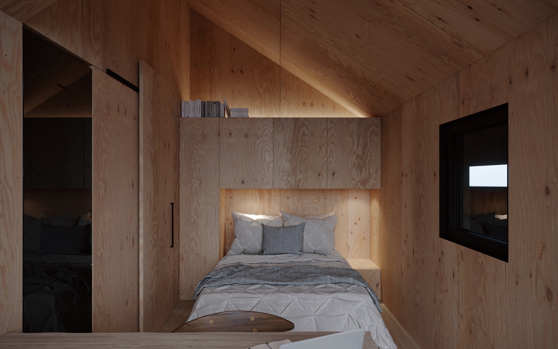小屋里以天然原木建构出温馨的空间氛围。