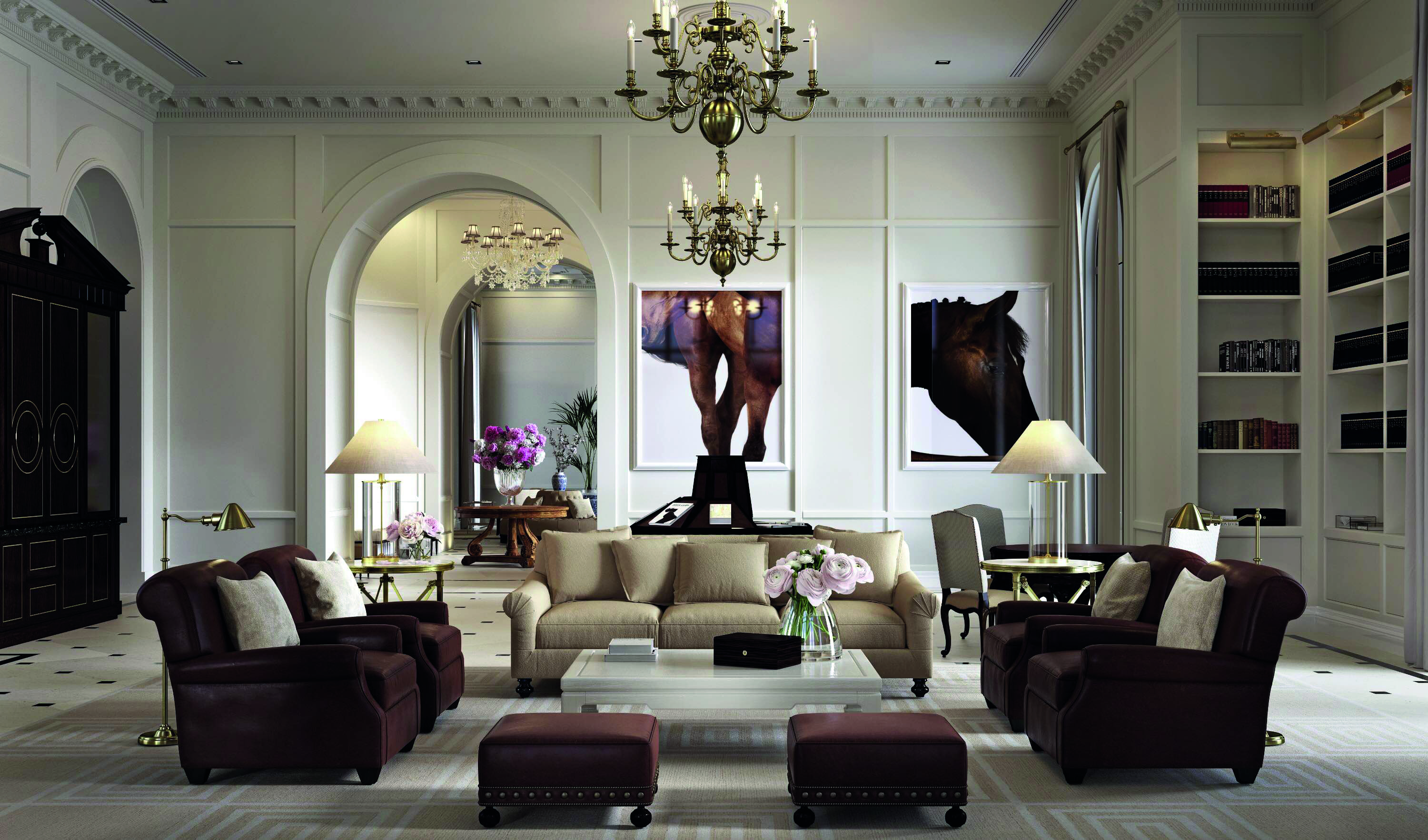 纯手工雕刻的天花板与各个梁饰细节，让家豪华而充满温润情调。